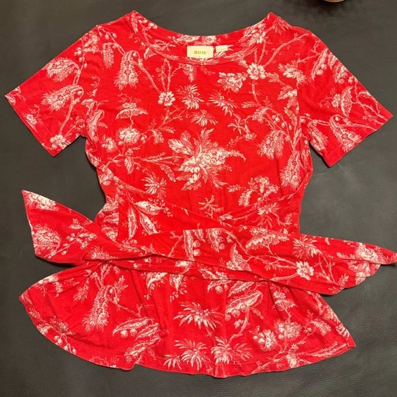 Maeve Anthropologie Red Tie Front Short Sleeve Shirt Size Small M1 - Picture 2 of 7